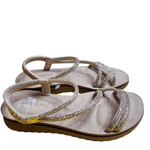 Elegant Cream and Silver T-Strap Sandals